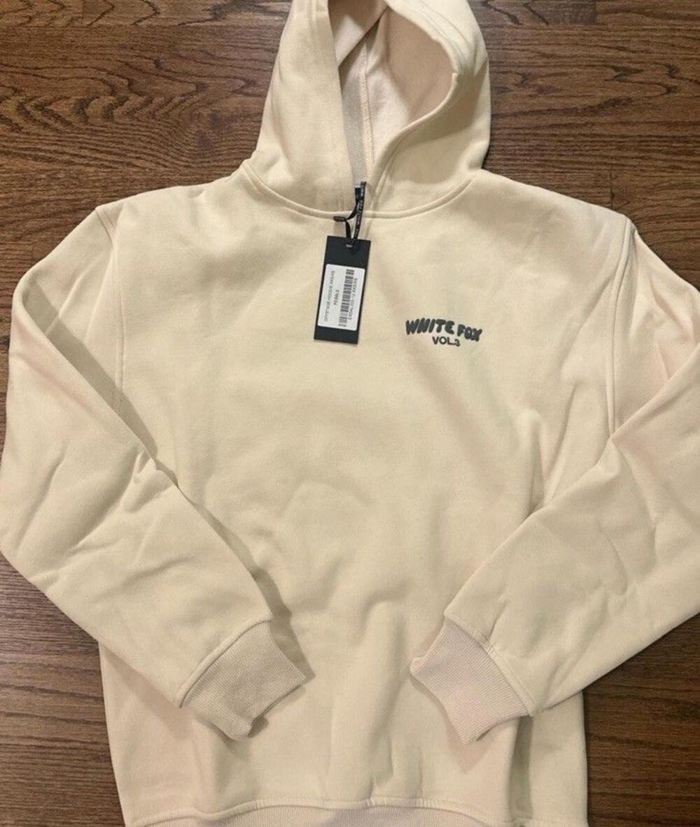 White Fox Pebble Cream Pullover Hoodie Crew Neck Logo Women's XXS/XS Long Sleeve